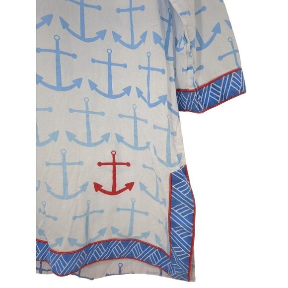 EcoAccents Tunic Top Cover Up Womens Medium Nautical Anchor Print 3/4 Sleeve - Picture 4 of 9